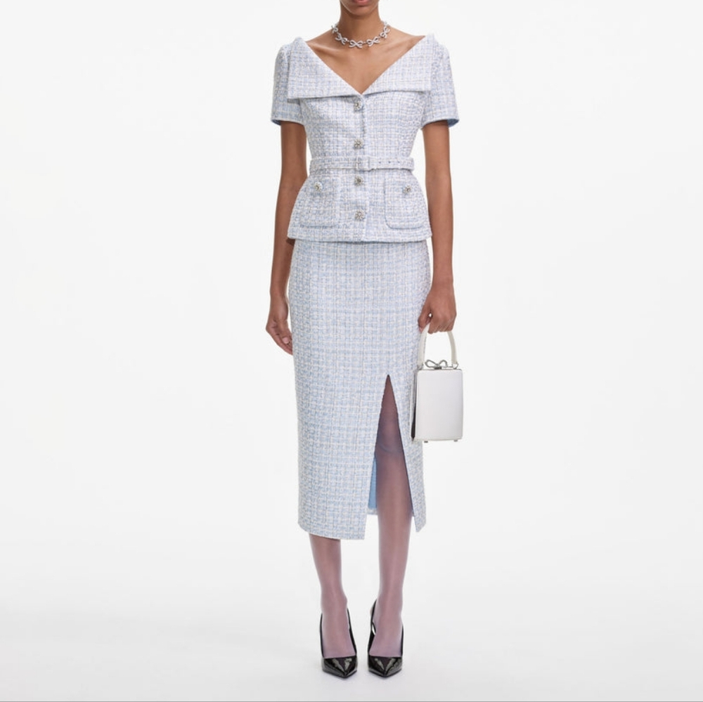 Self-Portrait Blue and White Midi Dress